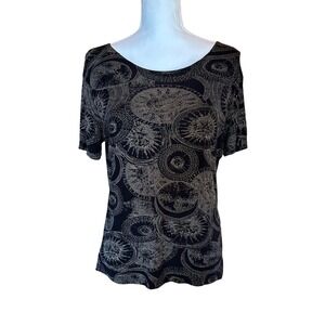 Frazier Lawrence Celestial Sun Moon Astrology Print Short Sleeve Top VTG Y2K